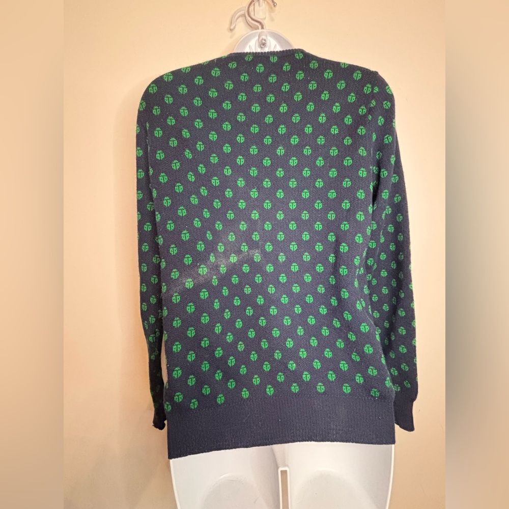 Givenchy Vintage bergdorf Goodman navy blue/green ladybug sweater size M - Picture 3 of 12